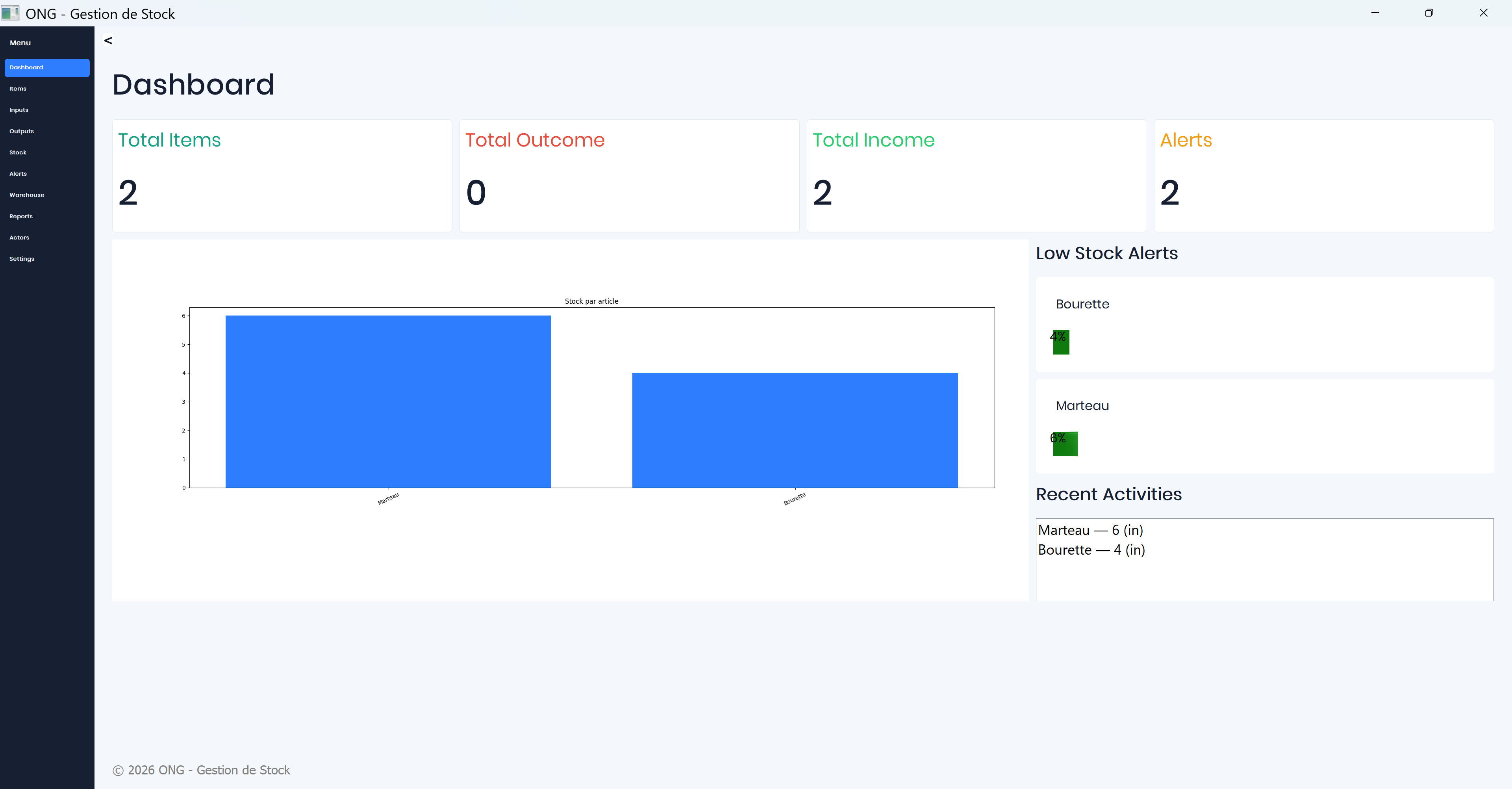 Application Gestion de Stock - ONG